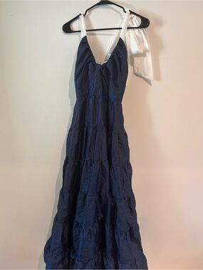 Hutch navy blue gown with white bow detail